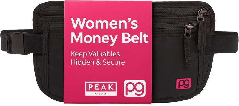 Peak Gear حزام نقود نسائي - حقيبة خفية للسفر حول الخصر للنساء | مانع RFID، حامل جواز سفر رفيع تحت الملابس مع جيب مجوهرات PeakCharm + 2 علامة استرداد ReturnMe™ - Image 1